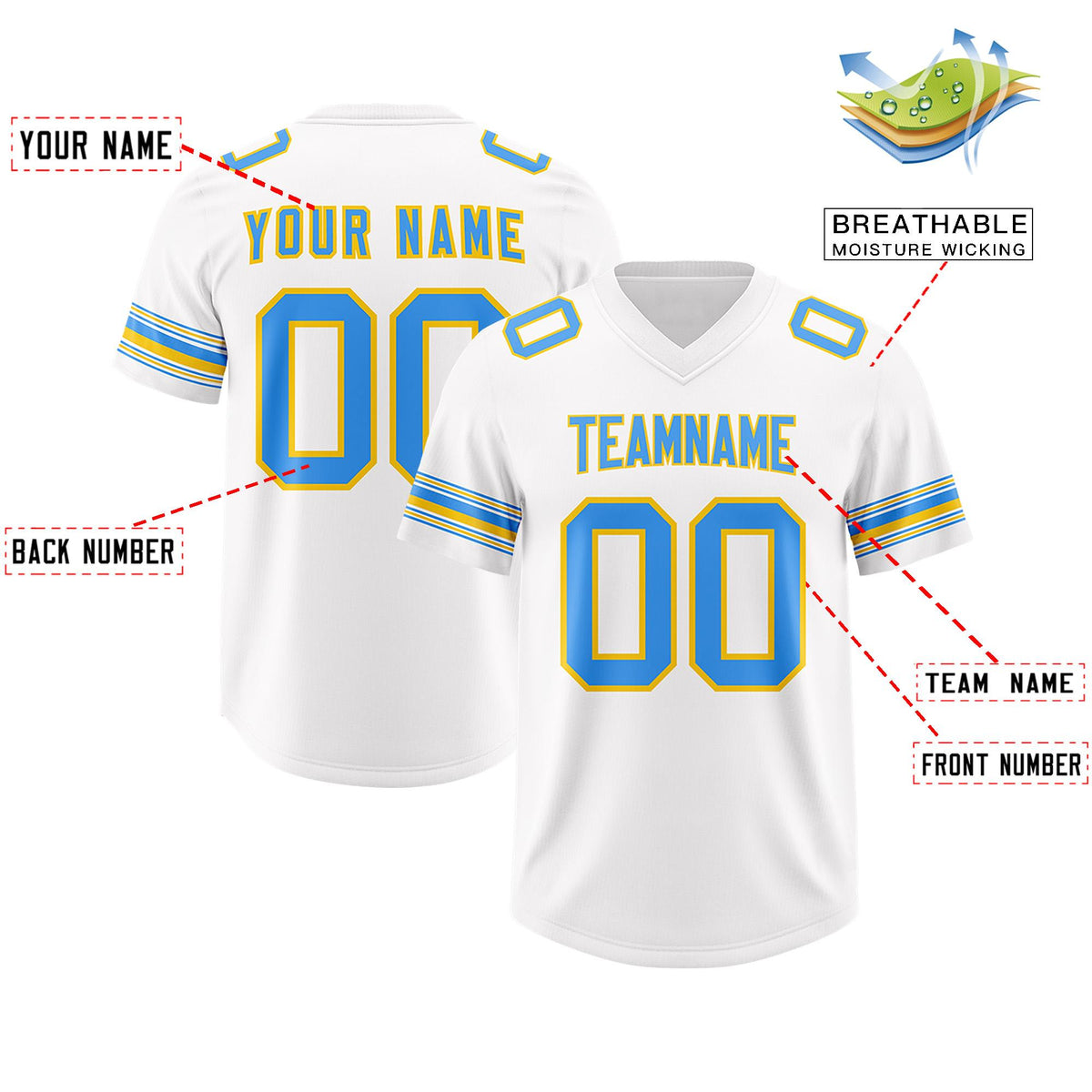 Custom White Powder Blue Retro Personalized Sleeve Line Authentic American Football Jersey