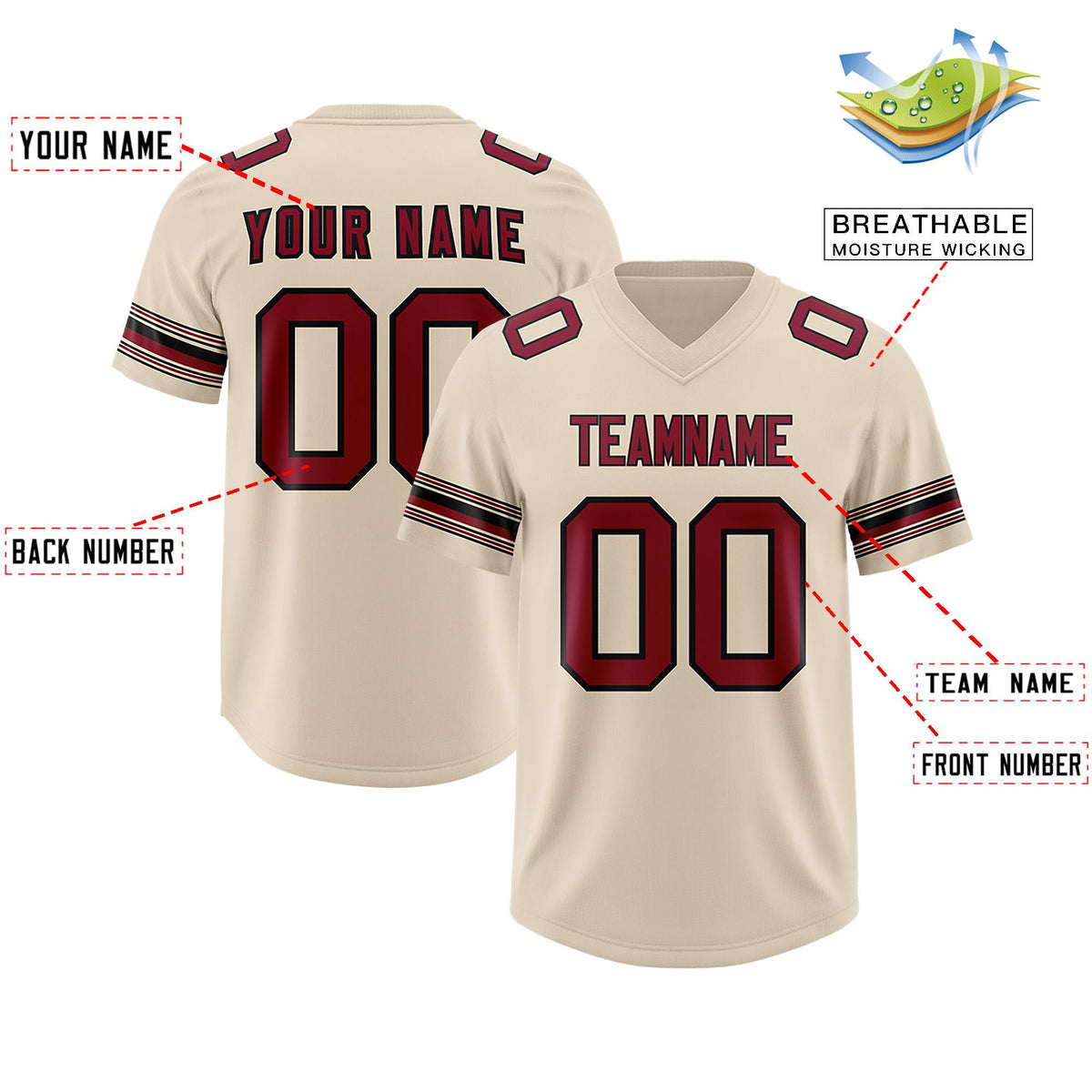 Custom Cream Red Retro Personalized Sleeve Line Authentic American Football Jersey