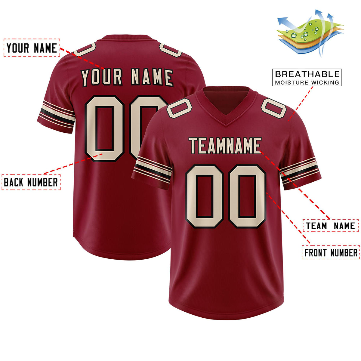 Custom Red Cream Retro Personalized Sleeve Line Authentic American Football Jersey