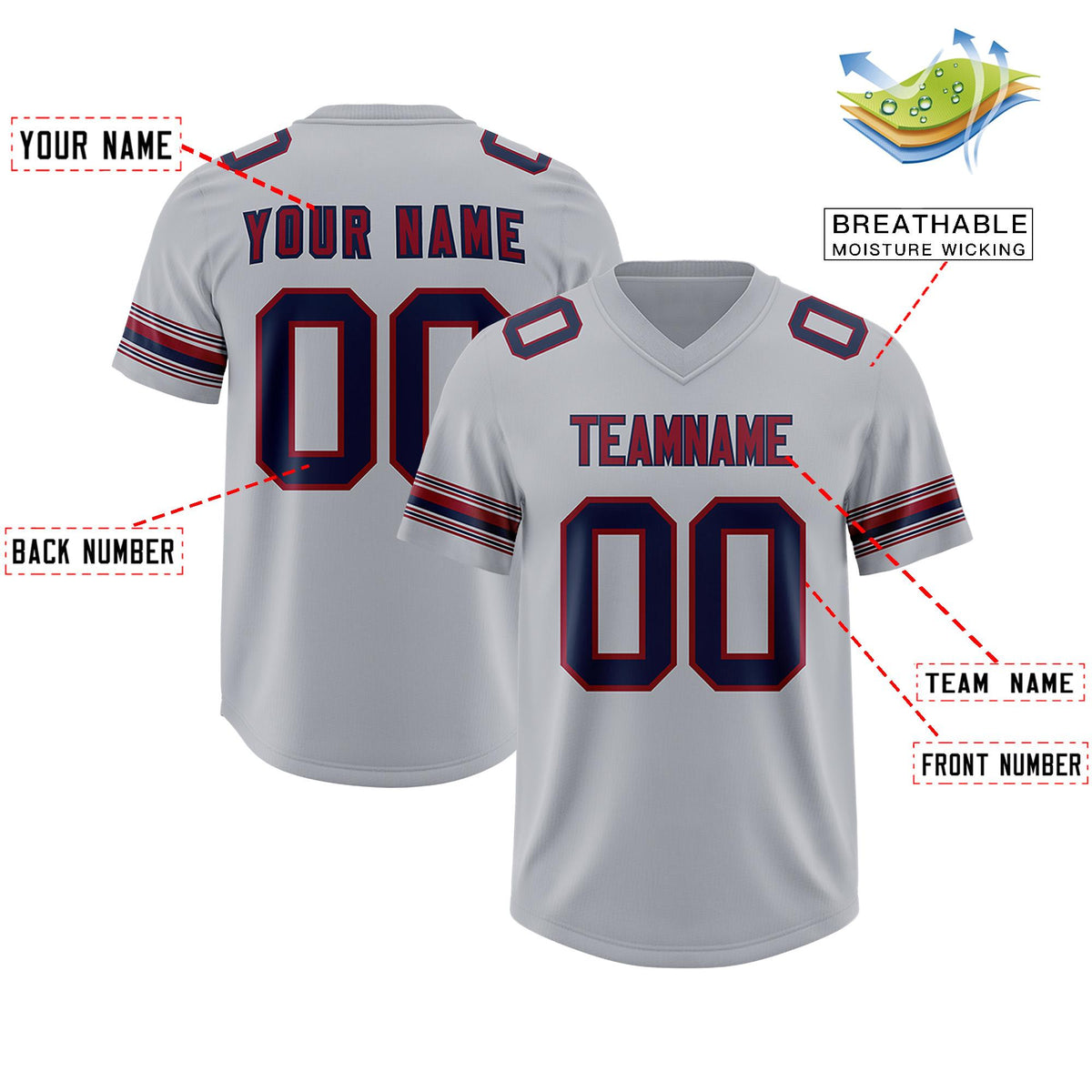 Custom Gray Navy Retro Personalized Sleeve Line Authentic American Football Jersey