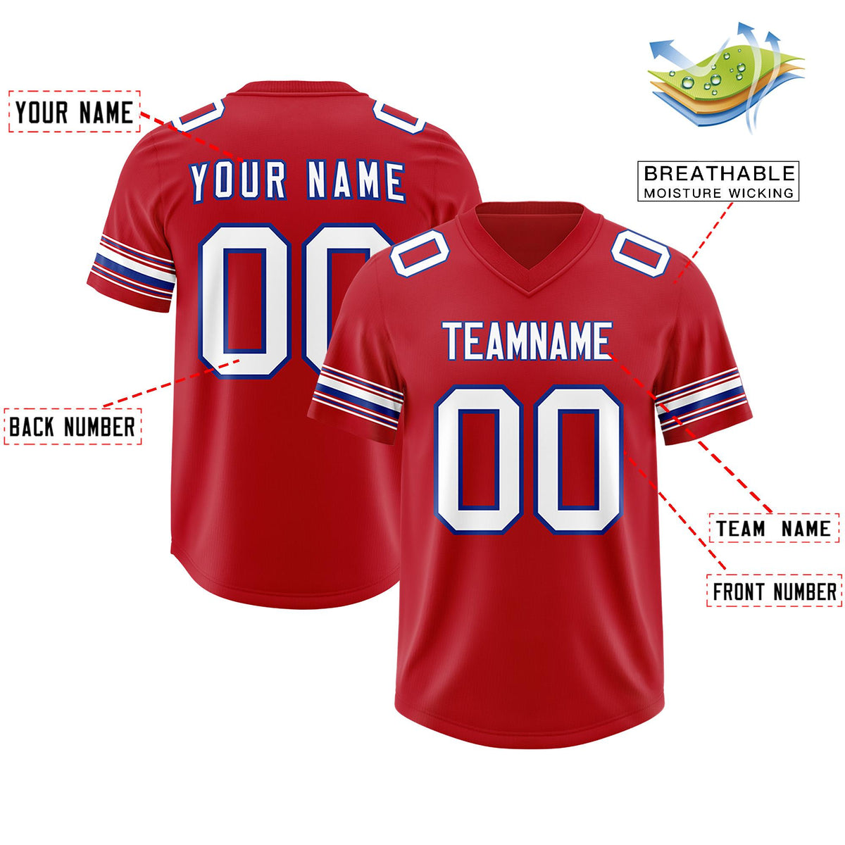 Custom Red White Retro Personalized Sleeve Line Authentic American Football Jersey
