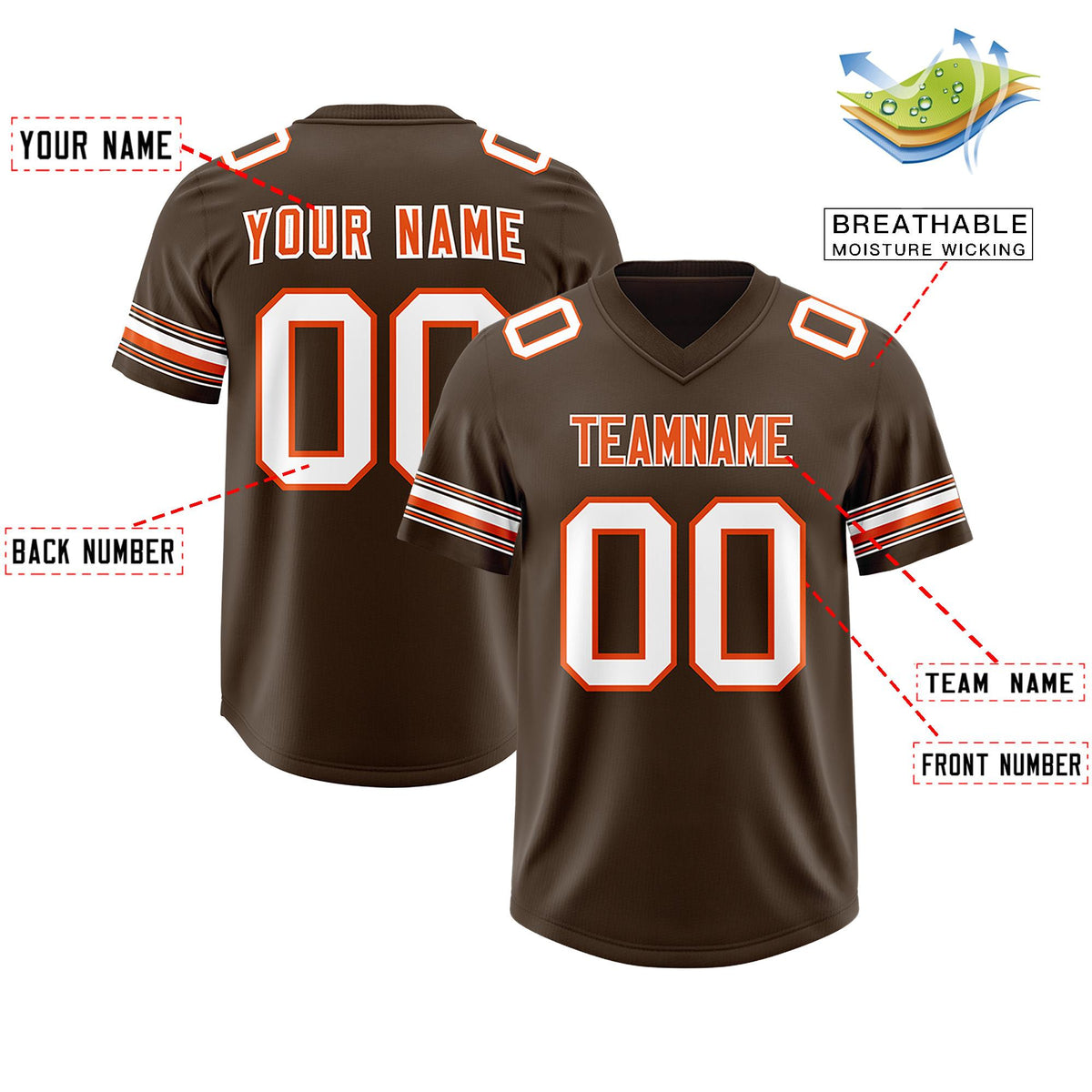 Custom Brown White Retro Personalized Sleeve Line Authentic American Football Jersey
