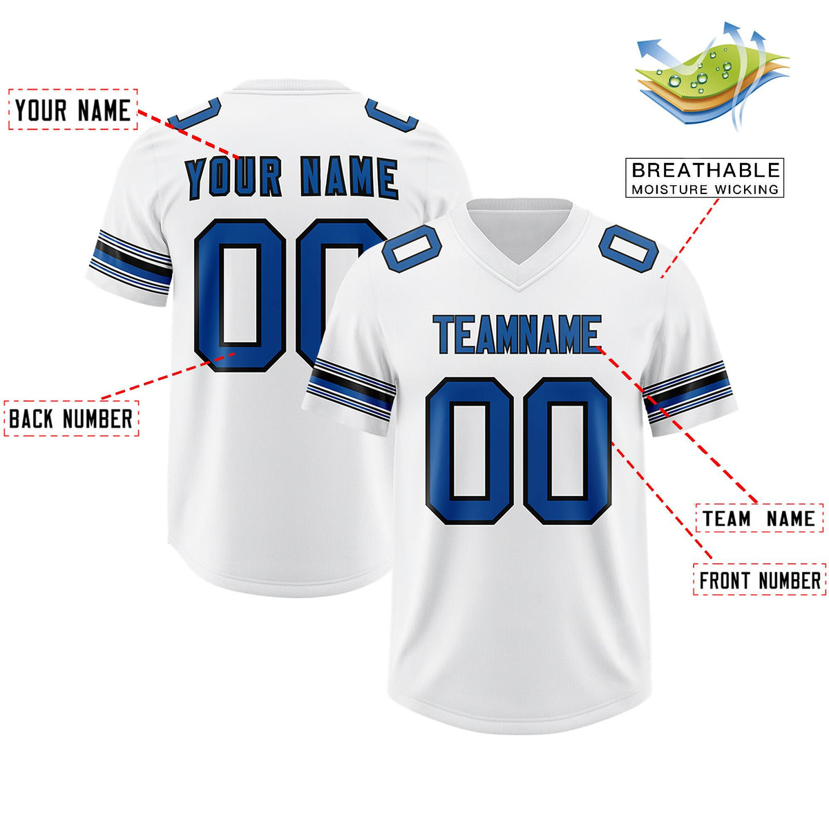 Custom White Royal Retro Personalized Sleeve Line Authentic American Football Jersey