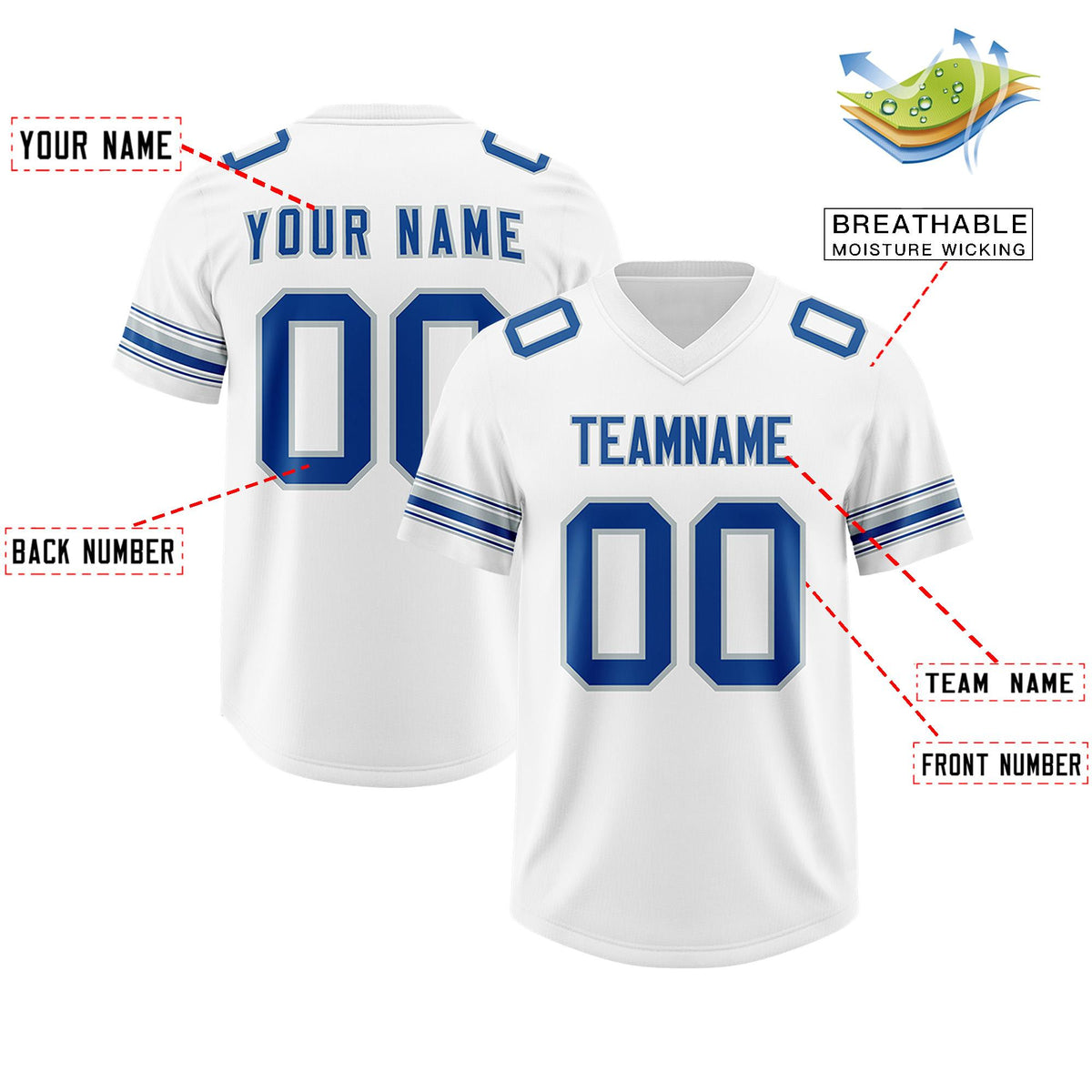 Custom White Royal Retro Personalized Sleeve Line Authentic American Football Jersey