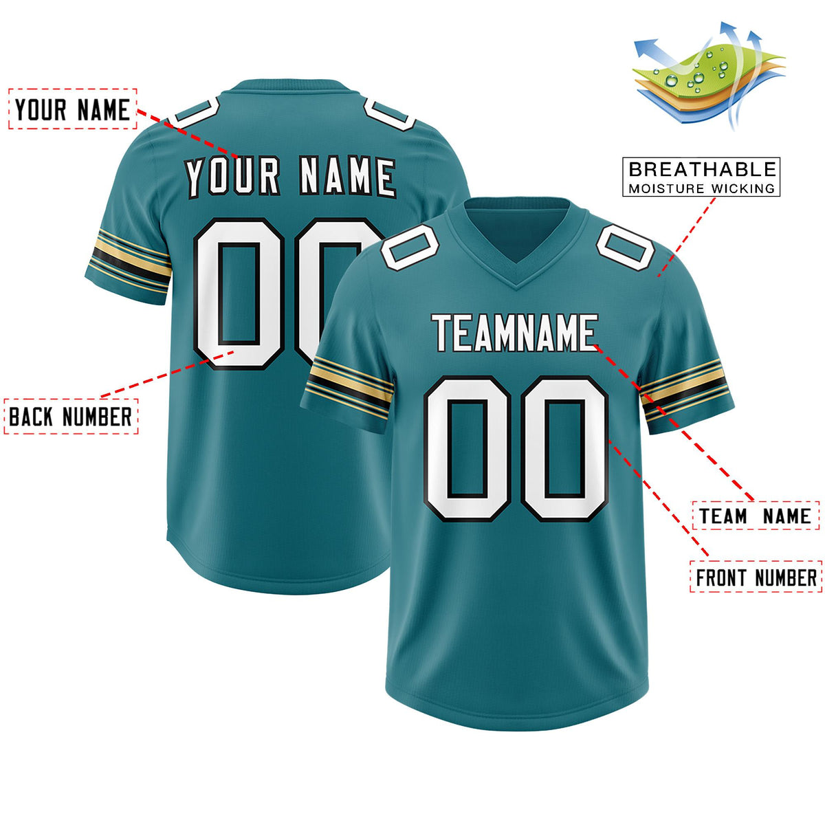 Custom Aqua White Retro Personalized Sleeve Line Authentic American Football Jersey