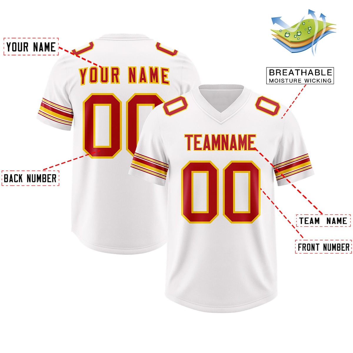 Custom White Red Retro Personalized Sleeve Line Authentic American Football Jersey