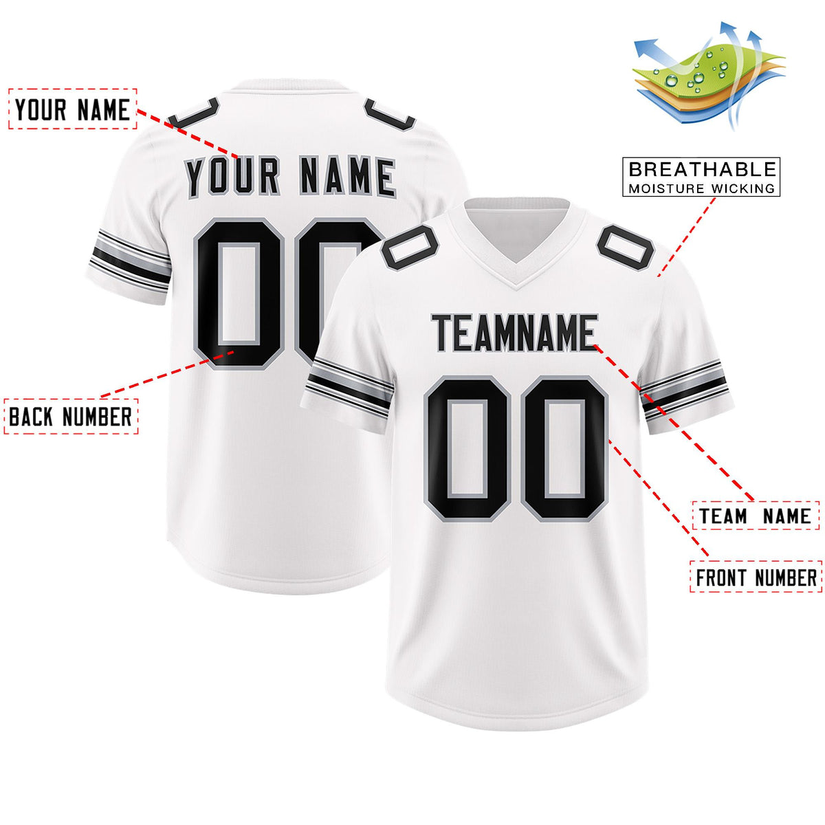 Custom White Black Retro Personalized Sleeve Line Authentic American Football Jersey
