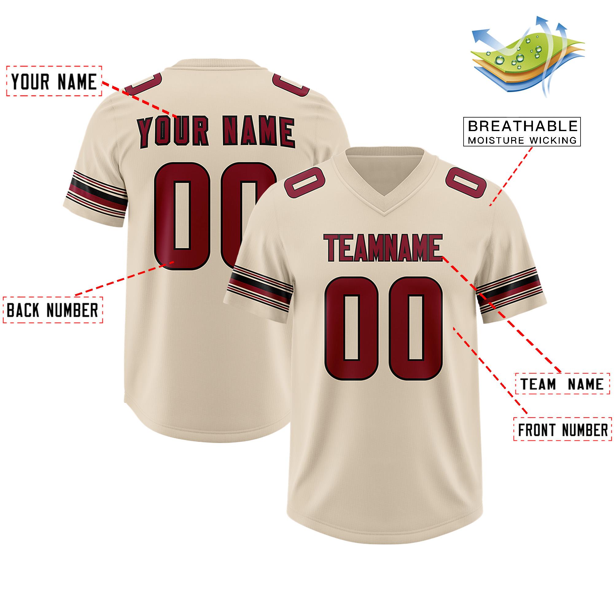 Custom Cream Red Retro Personalized Sleeve Line Authentic American Football Jersey