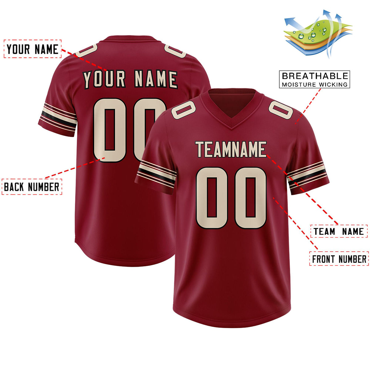 Custom Red Cream Retro Personalized Sleeve Line Authentic American Football Jersey