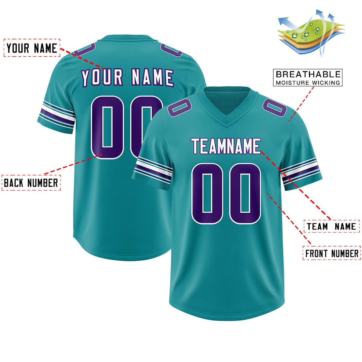 Custom Aqua Purple Retro Personalized Sleeve Line Authentic American Football Jersey