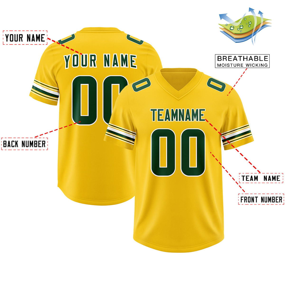 Custom Gold Green Retro Personalized Sleeve Line Authentic American Football Jersey