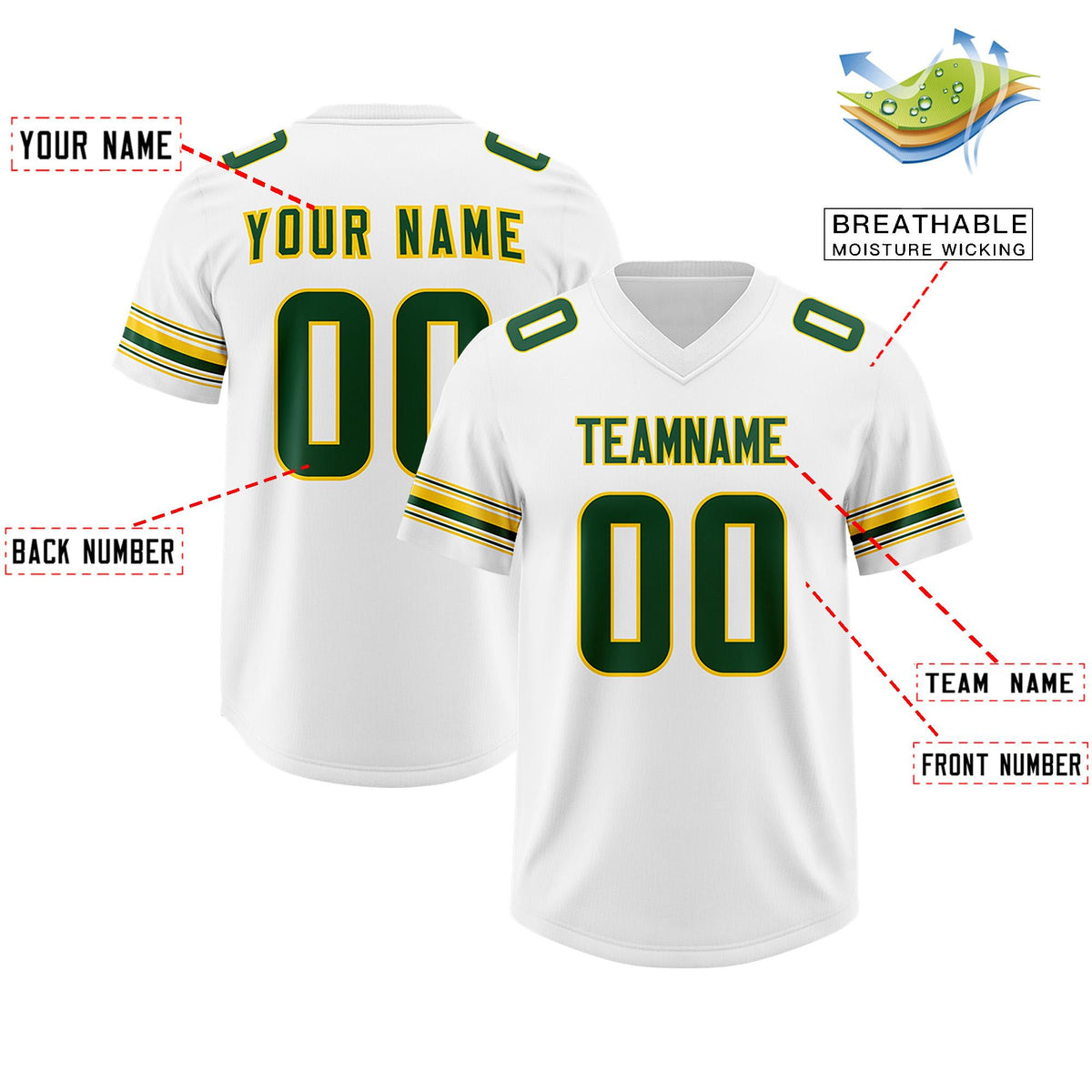Custom White Green Retro Personalized Sleeve Line Authentic American Football Jersey