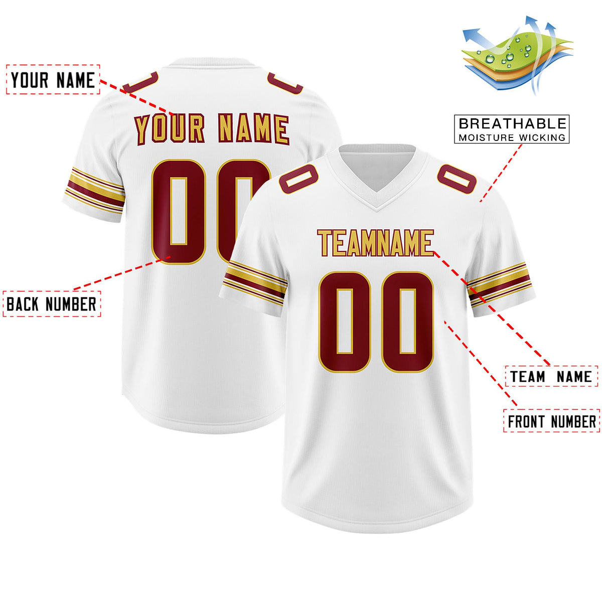 Custom White Red Retro Personalized Sleeve Line Authentic American Football Jersey
