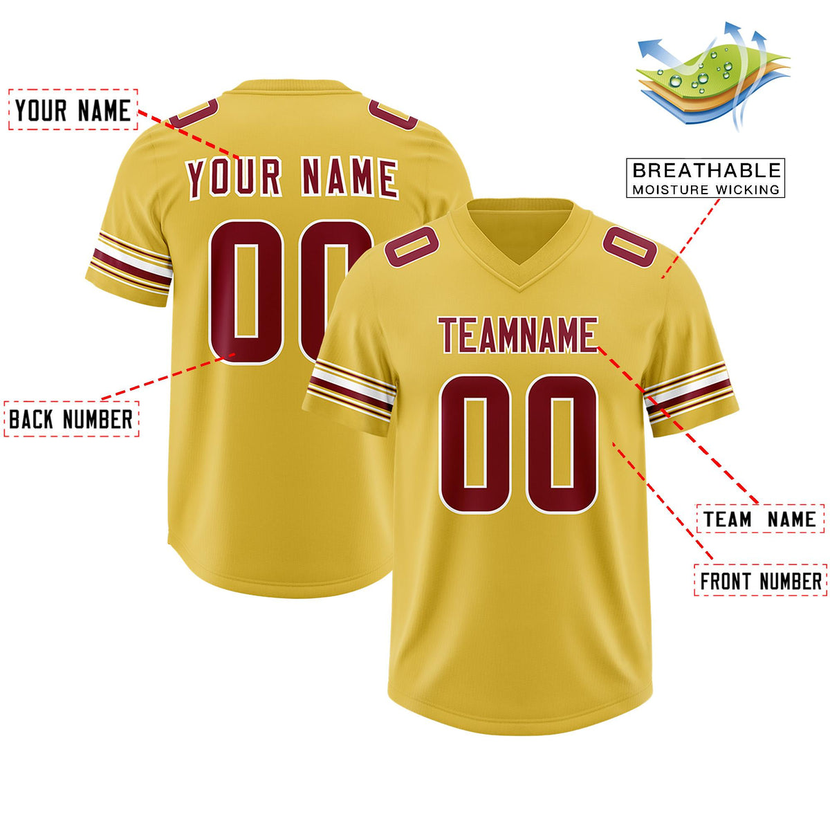 Custom Old Gold Red Retro Personalized Sleeve Line Authentic American Football Jersey