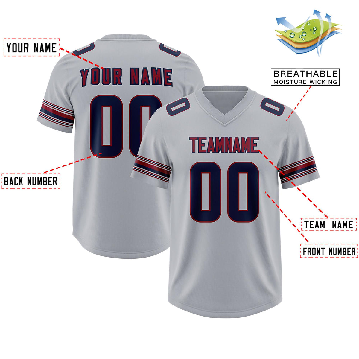 Custom Gray Navy Retro Personalized Sleeve Line Authentic American Football Jersey