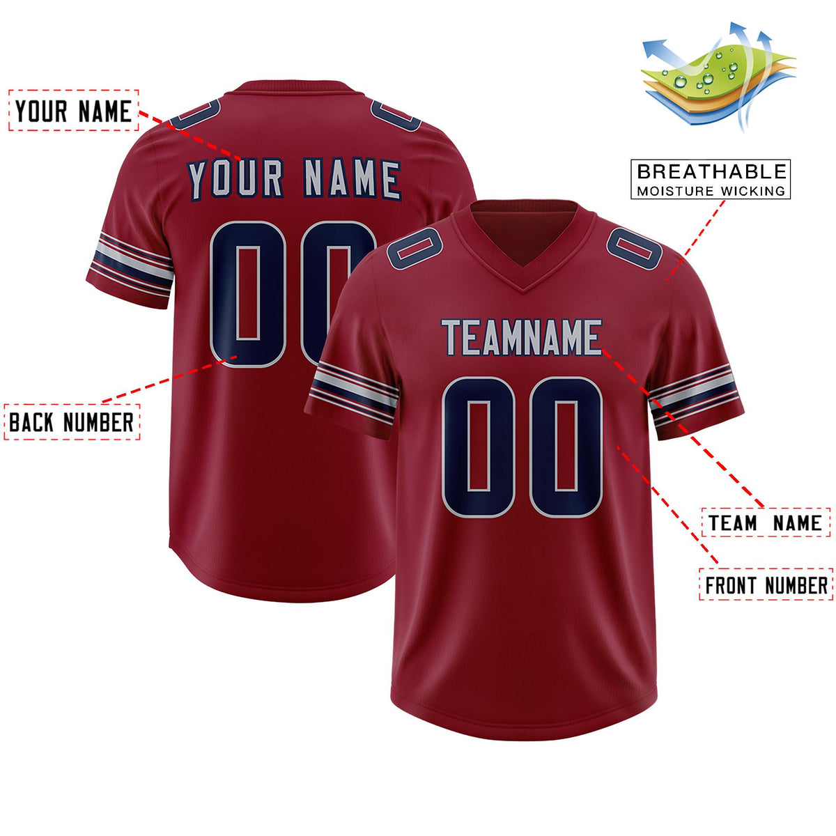 Custom Red Navy Retro Personalized Sleeve Line Authentic American Football Jersey