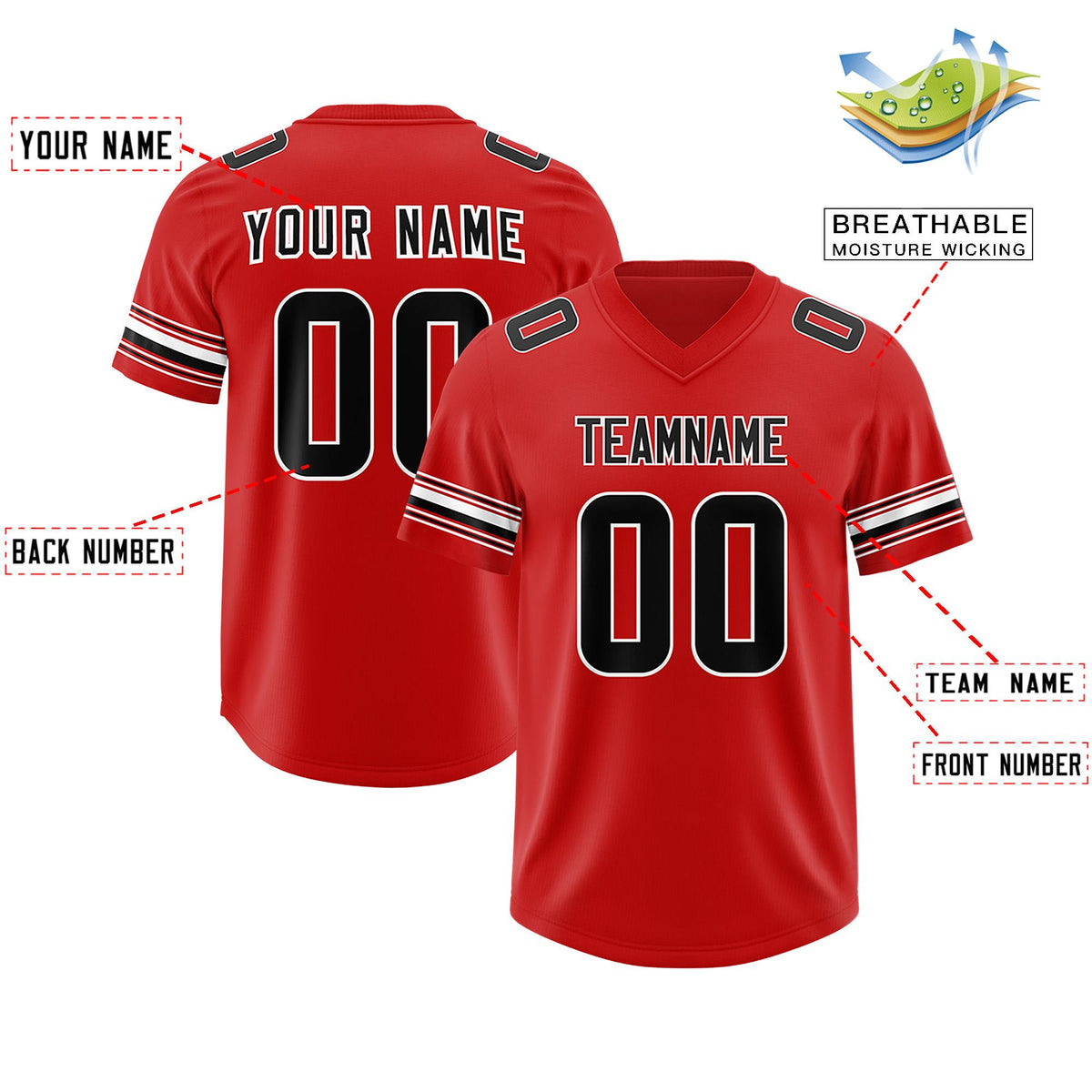 Custom Red Black Retro Personalized Sleeve Line Authentic American Football Jersey
