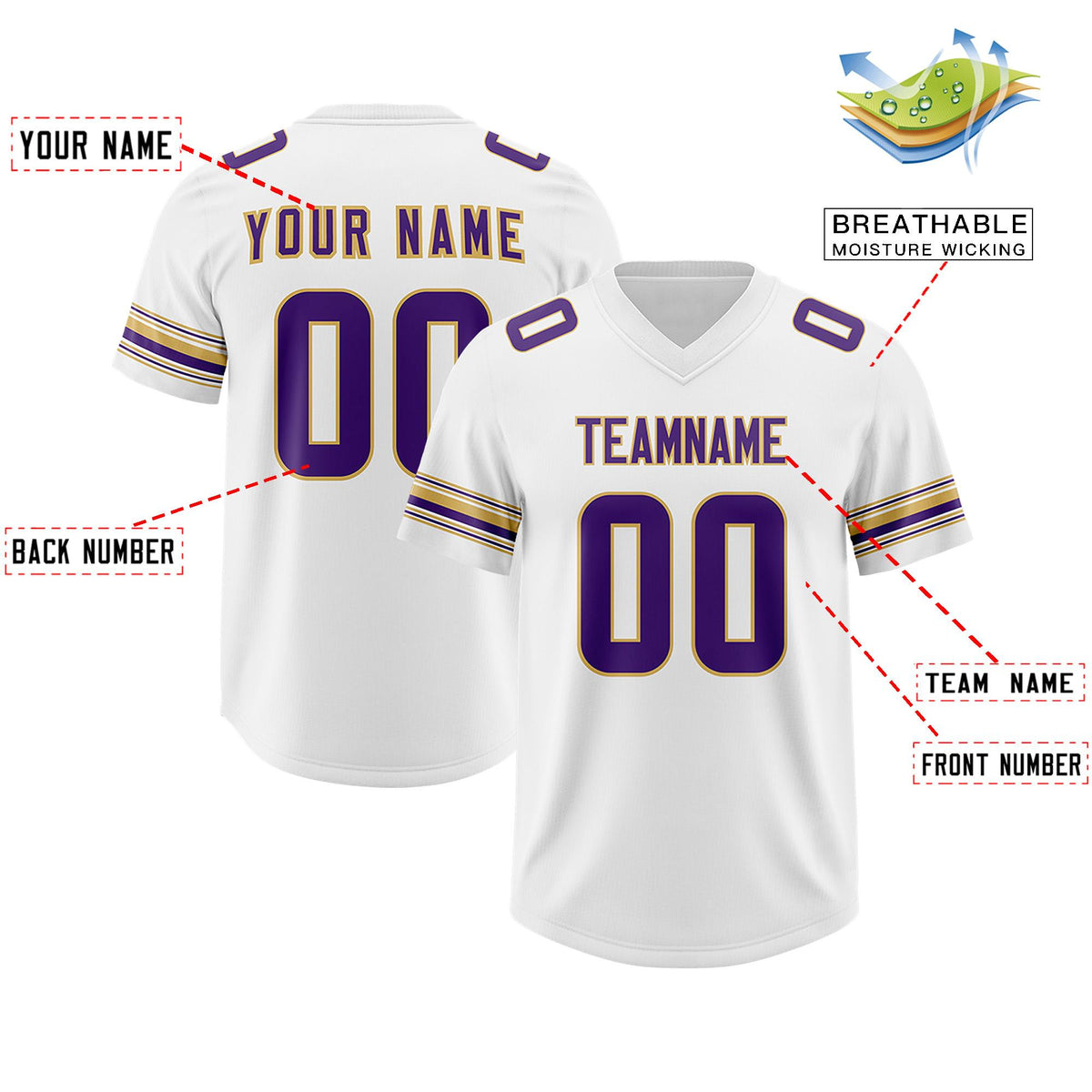 Custom White Purple Retro Personalized Sleeve Line Authentic American Football Jersey