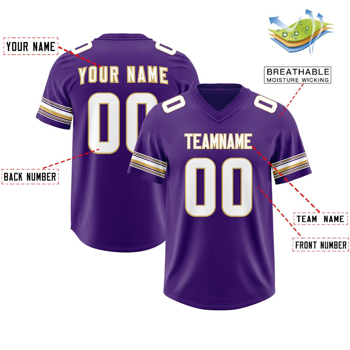 Custom Purple White Retro Personalized Sleeve Line Authentic American Football Jersey