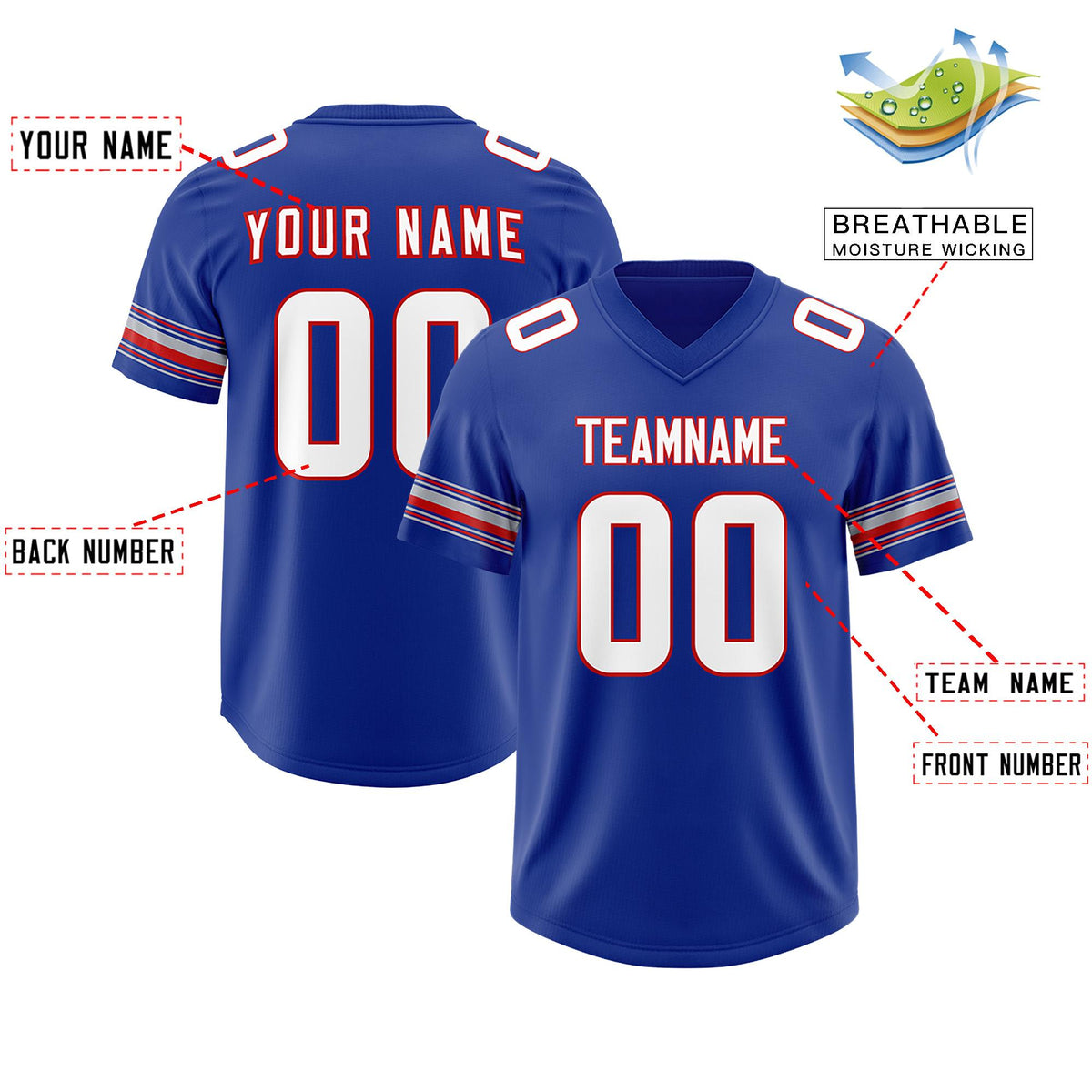 Custom Royal White Retro Personalized Sleeve Line Authentic American Football Jersey