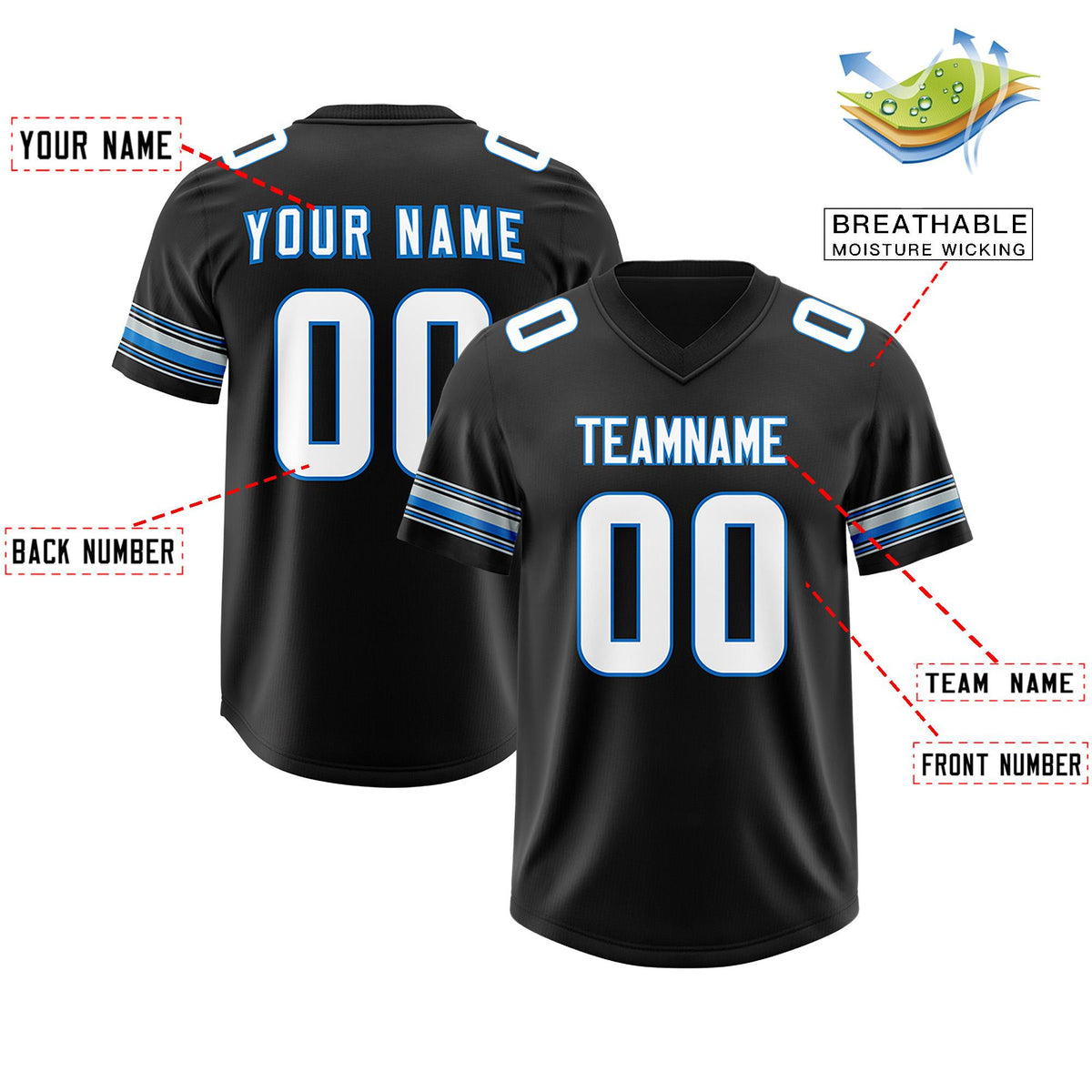 Custom Black White Retro Personalized Sleeve Line Authentic American Football Jersey