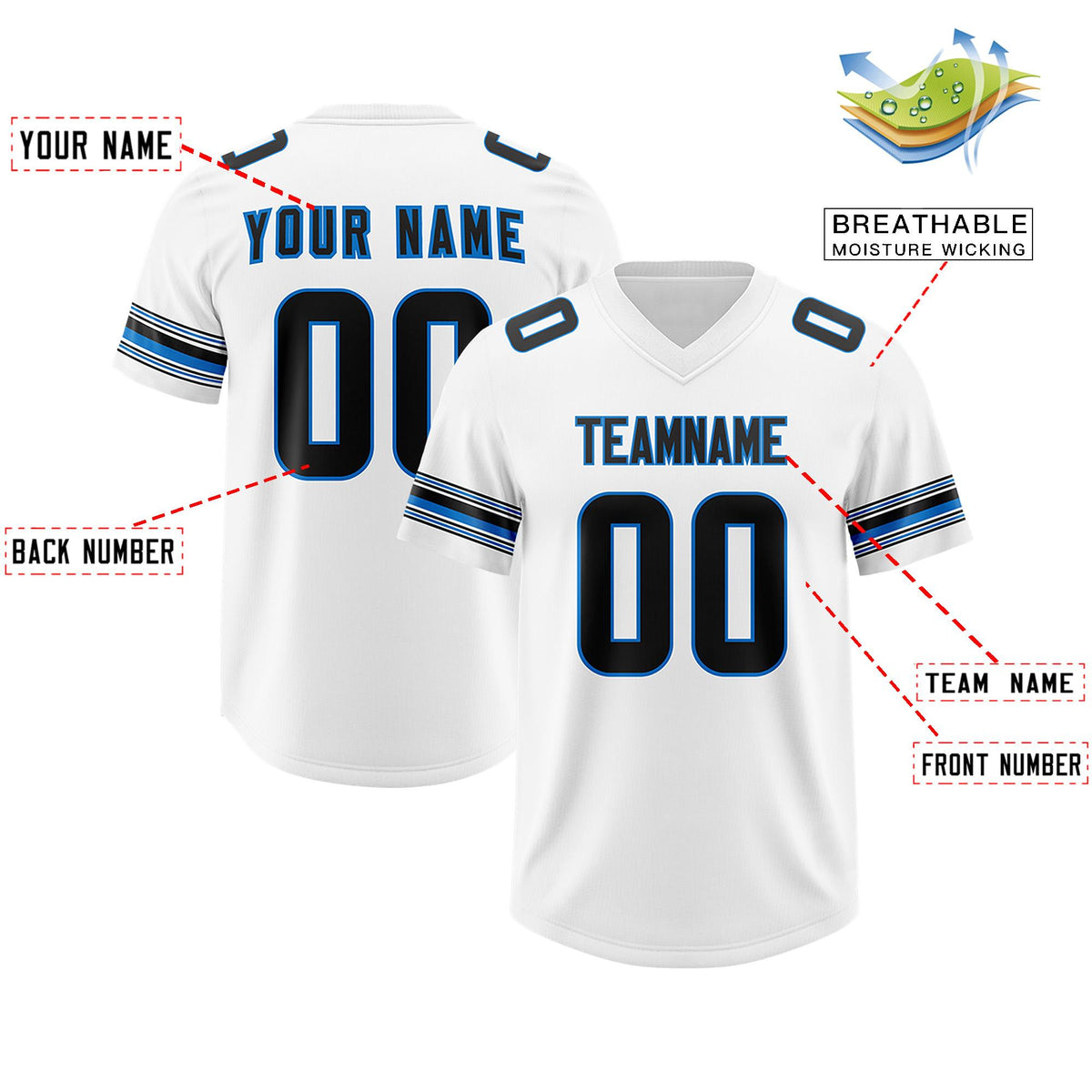 Custom White Black Retro Personalized Sleeve Line Authentic American Football Jersey