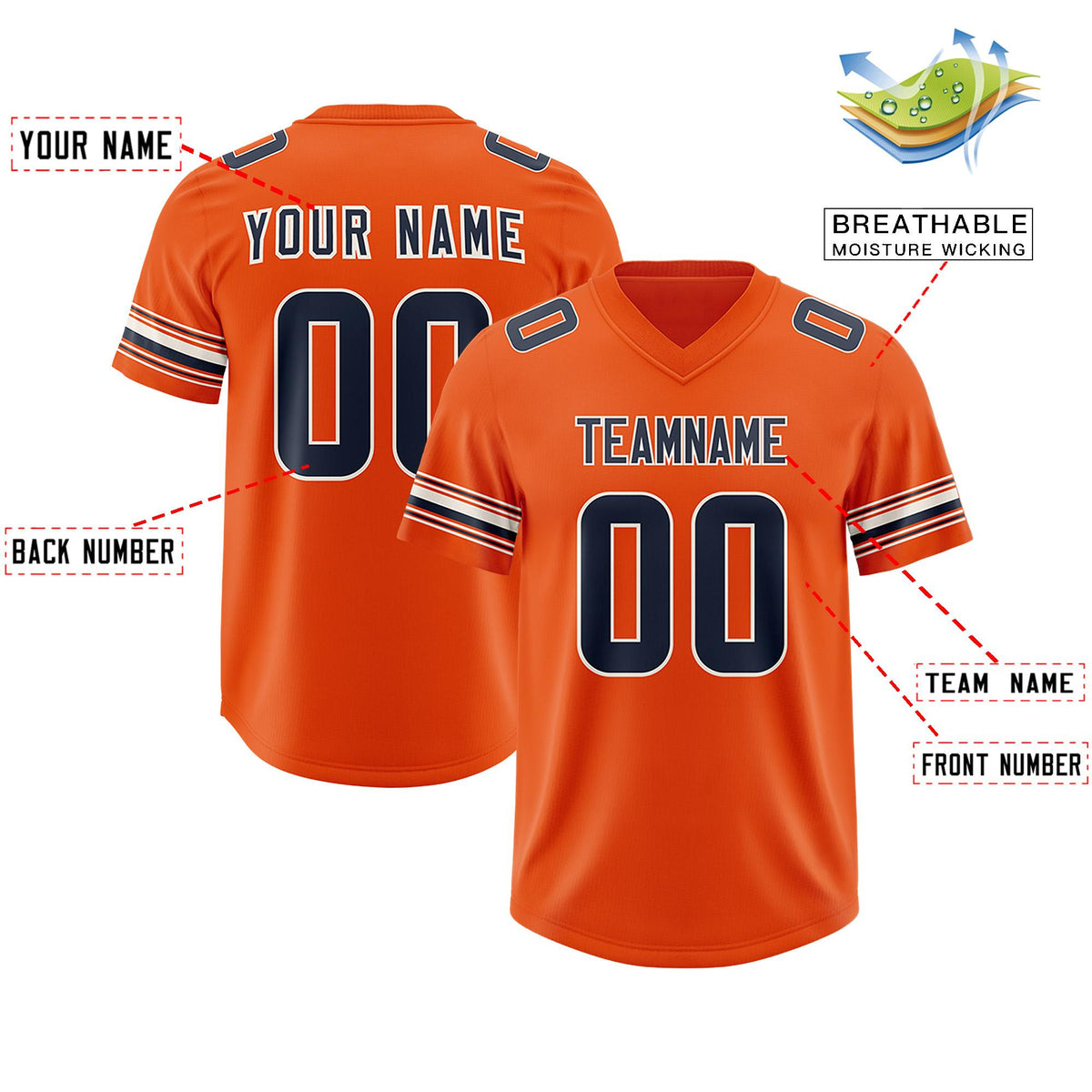 Custom Orange Navy Retro Personalized Sleeve Line Authentic American Football Jersey