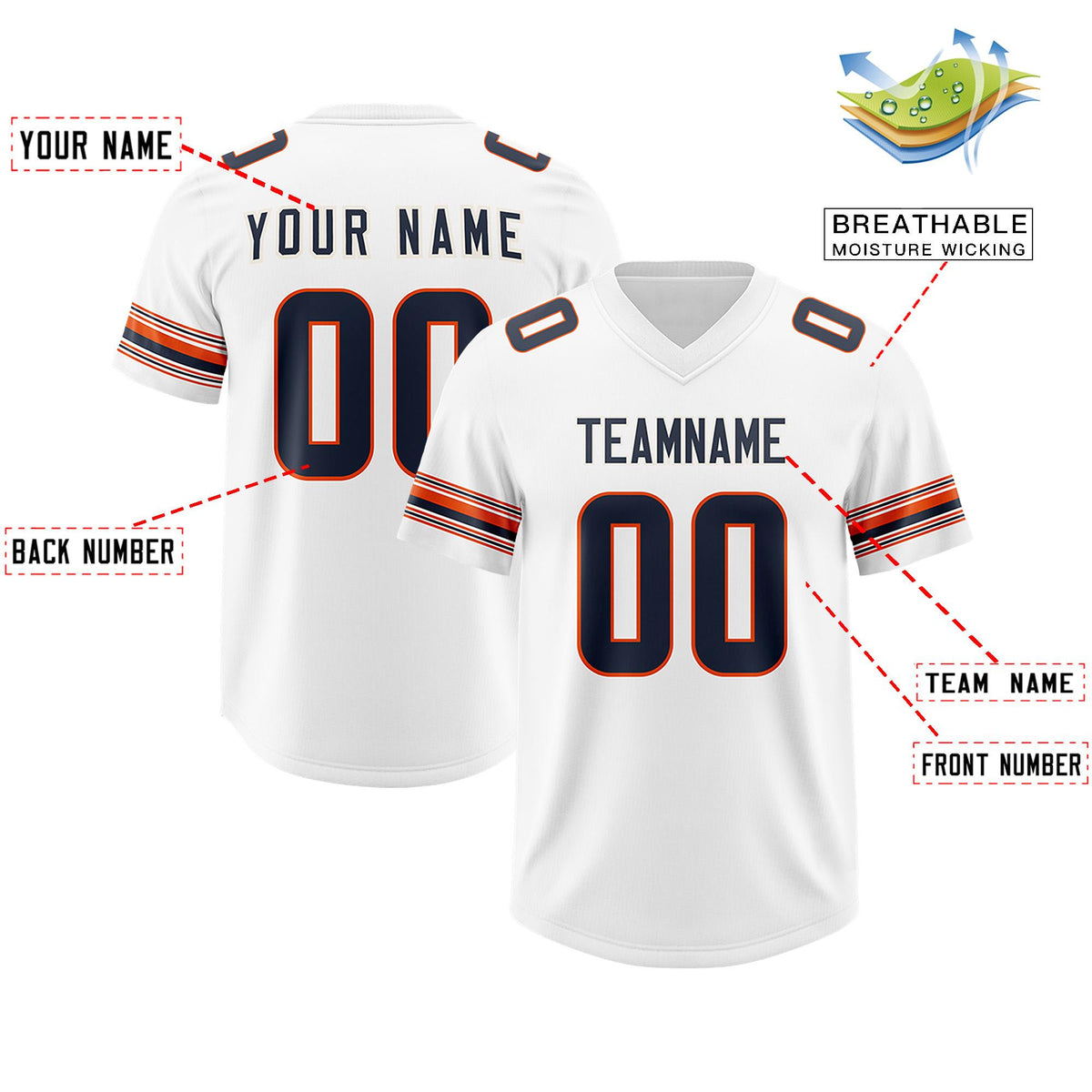 Custom White Navy Retro Personalized Sleeve Line Authentic American Football Jersey