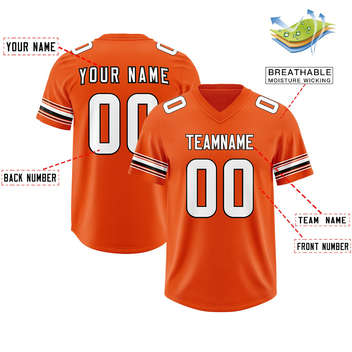 Custom Orange White Retro Personalized Sleeve Line Authentic American Football Jersey