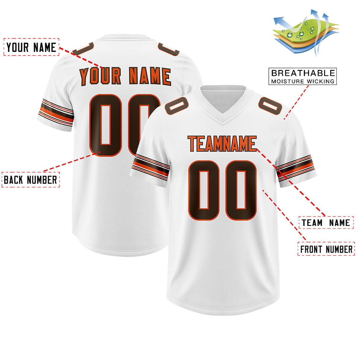 Custom White Brown Retro Personalized Sleeve Line Authentic American Football Jersey