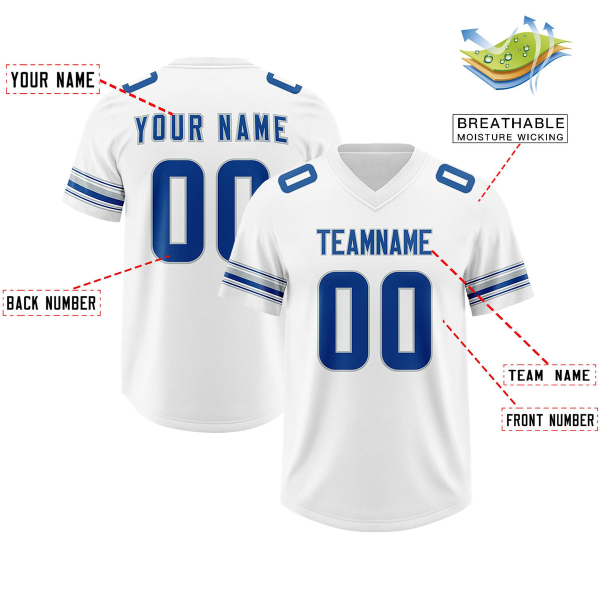 Custom White Royal Retro Personalized Sleeve Line Authentic American Football Jersey