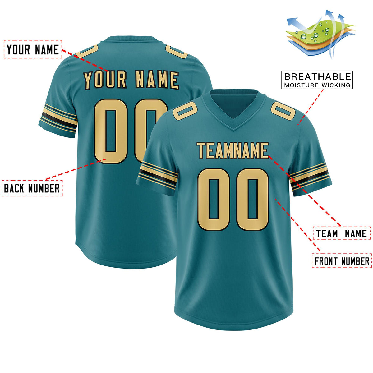 Custom Aqua Khaki Retro Personalized Sleeve Line Authentic American Football Jersey
