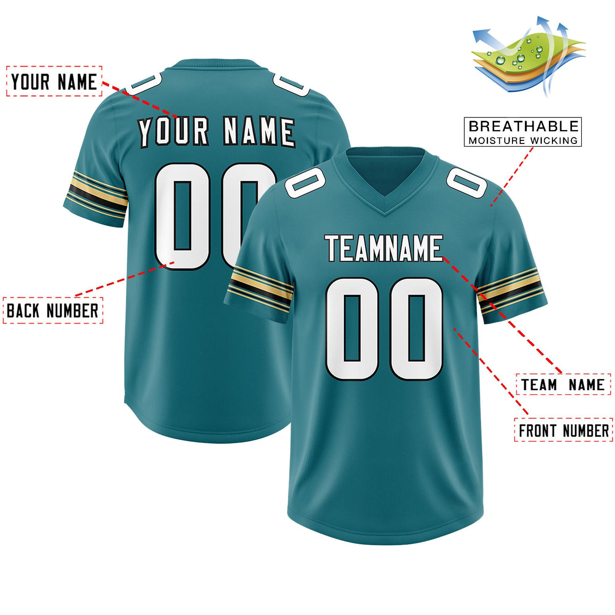 Custom Aqua White Retro Personalized Sleeve Line Authentic American Football Jersey