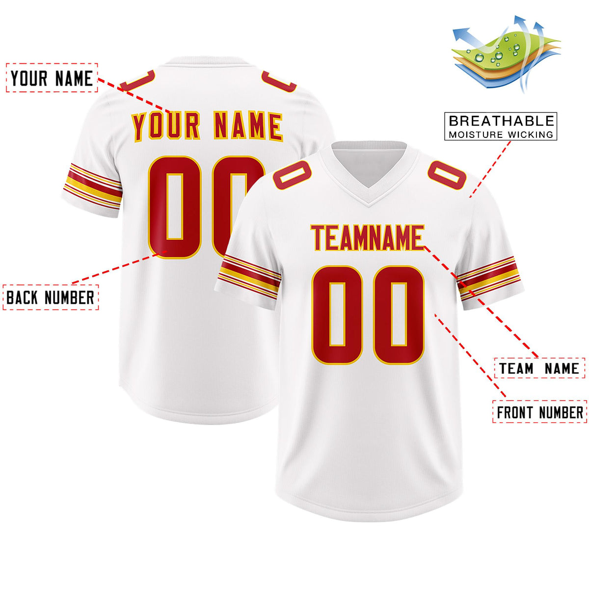 Custom White Red Retro Personalized Sleeve Line Authentic American Football Jersey