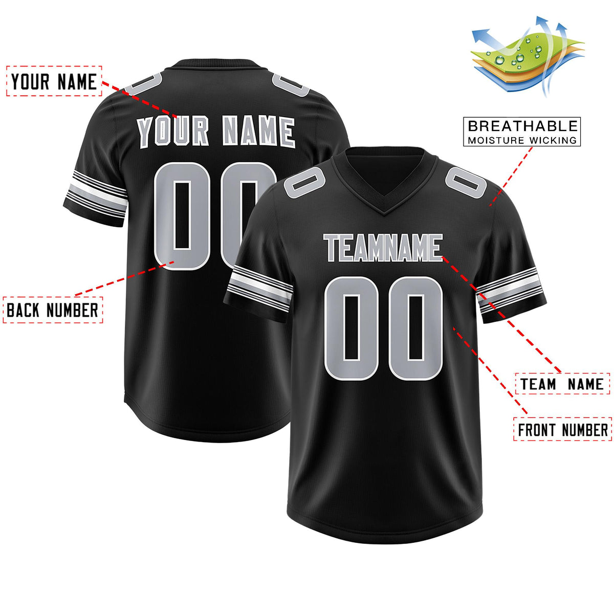 Custom Black Silver Retro Personalized Sleeve Line Authentic American Football Jersey