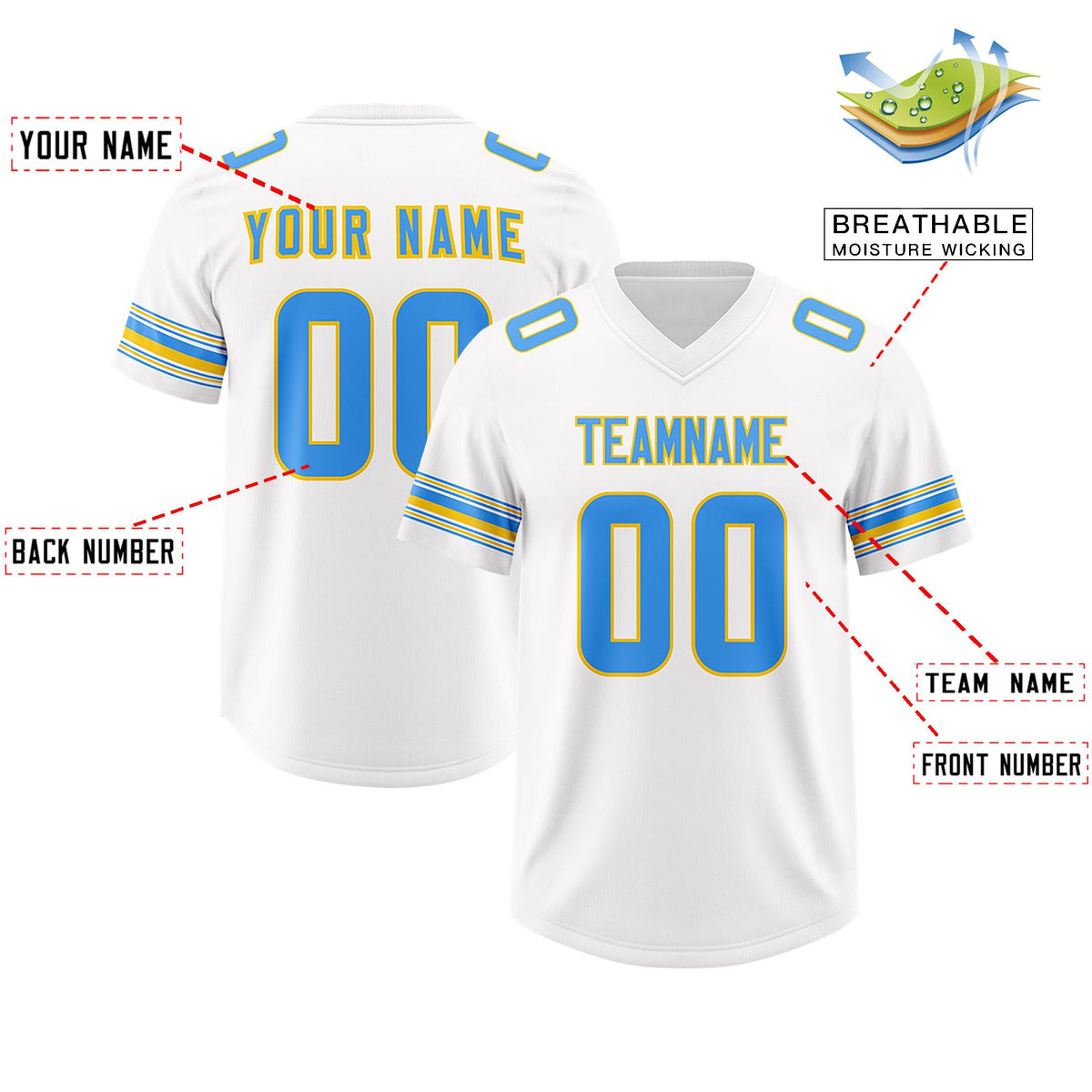Custom White Powder Blue Retro Personalized Sleeve Line Authentic American Football Jersey