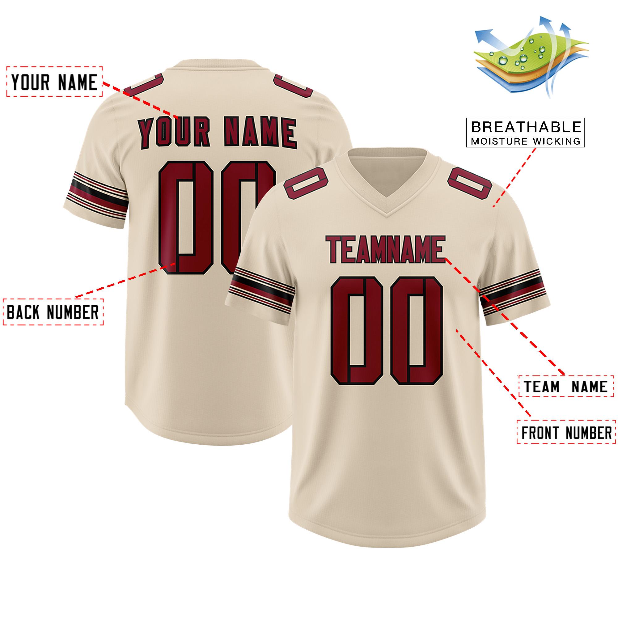 Custom Cream Red Retro Personalized Sleeve Line Authentic American Football Jersey
