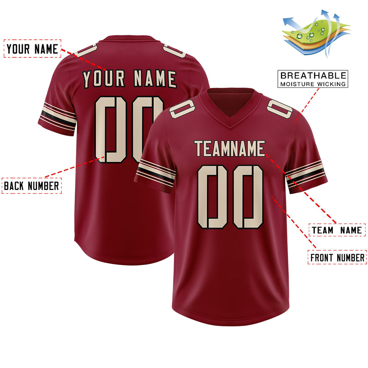Custom Red Cream Retro Personalized Sleeve Line Authentic American Football Jersey