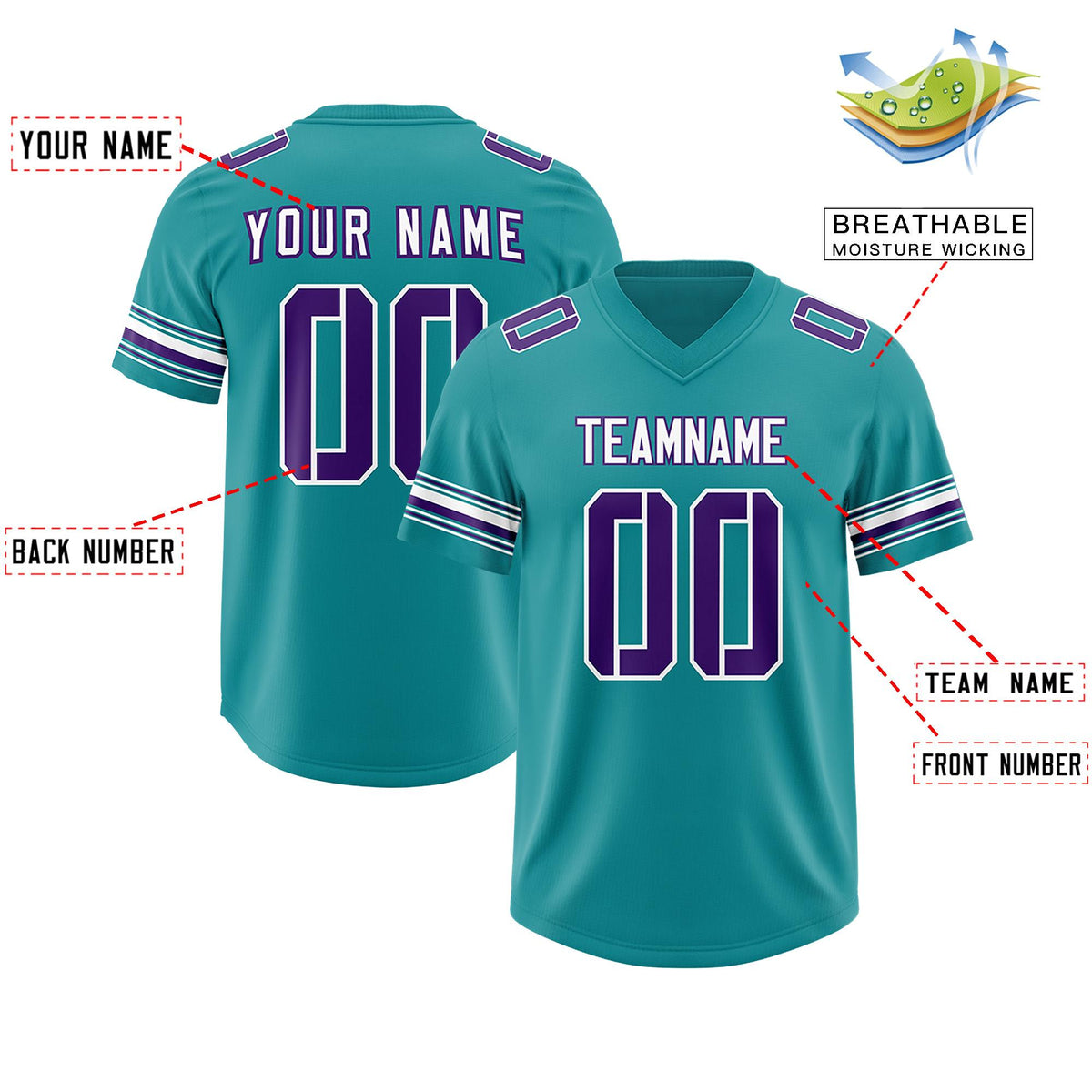 Custom Aqua Purple Retro Personalized Sleeve Line Authentic American Football Jersey