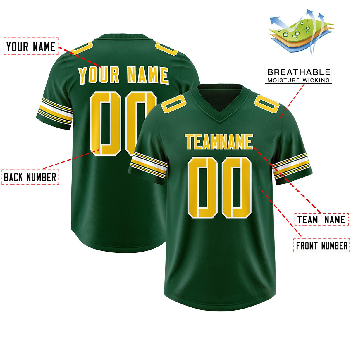 Custom Green Gold Retro Personalized Sleeve Line Authentic American Football Jersey