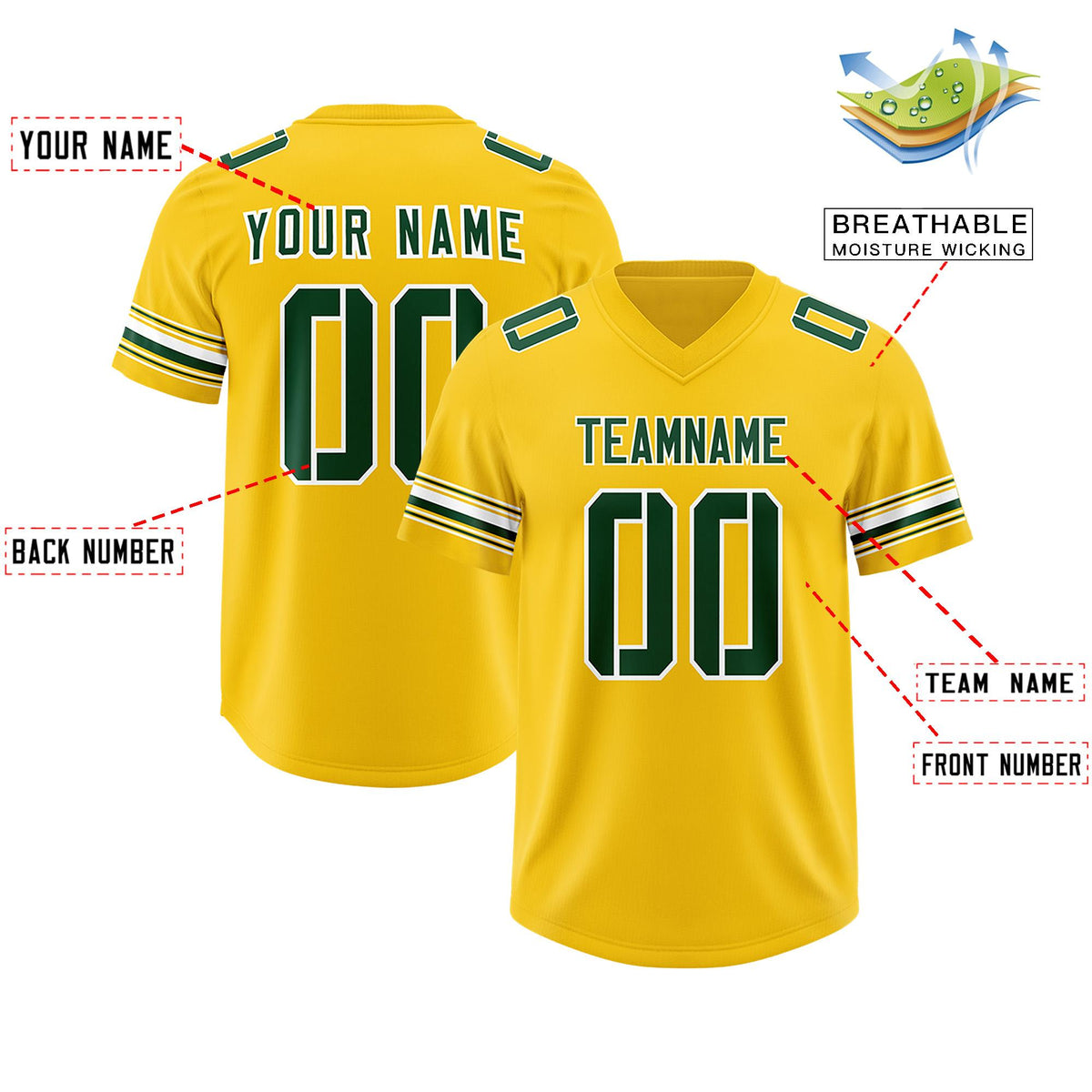 Custom Gold Green Retro Personalized Sleeve Line Authentic American Football Jersey