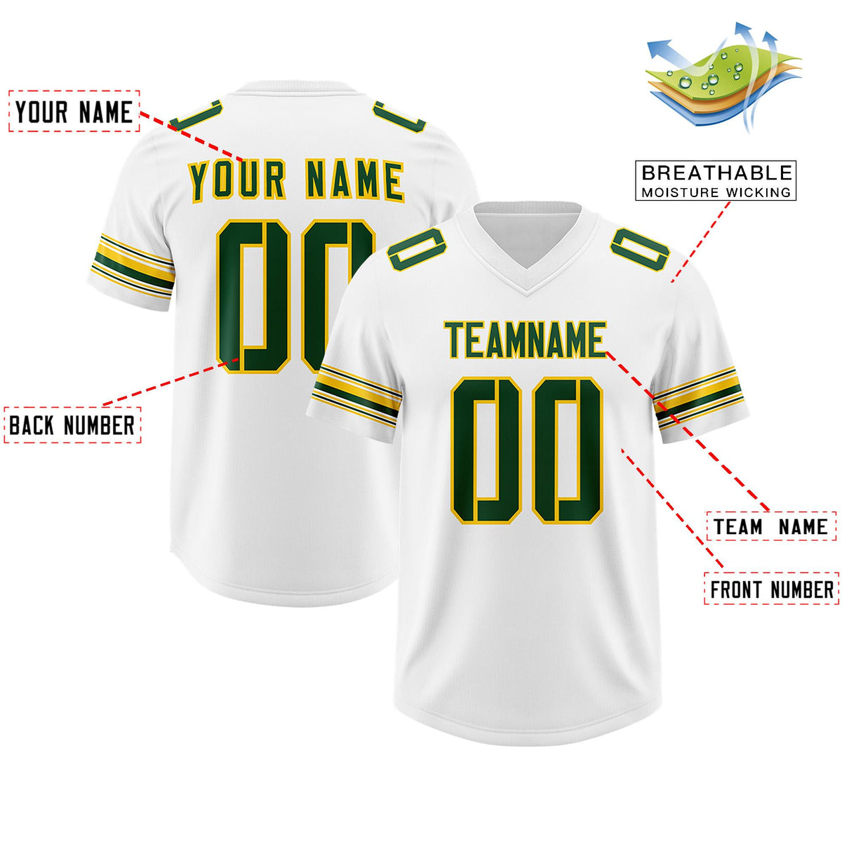 Custom White Green Retro Personalized Sleeve Line Authentic American Football Jersey