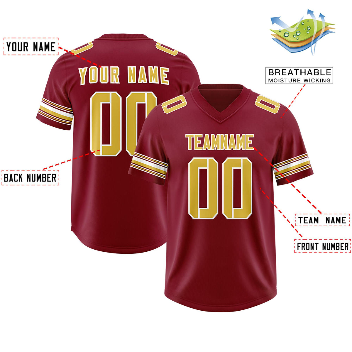 Custom Red Old Gold Retro Personalized Sleeve Line Authentic American Football Jersey