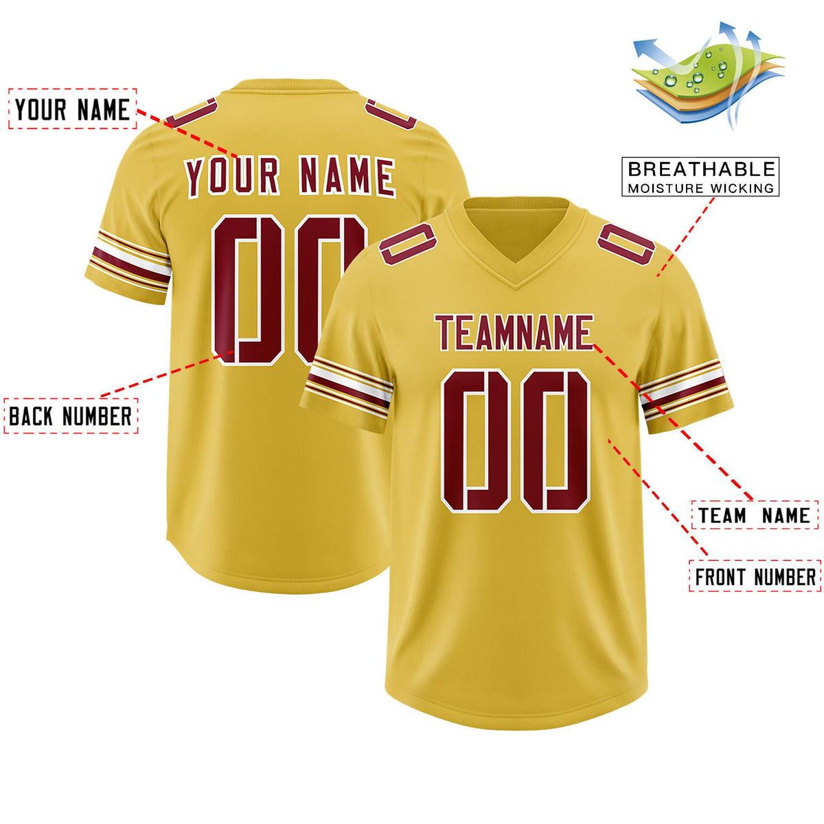 Custom Old Gold Red Retro Personalized Sleeve Line Authentic American Football Jersey