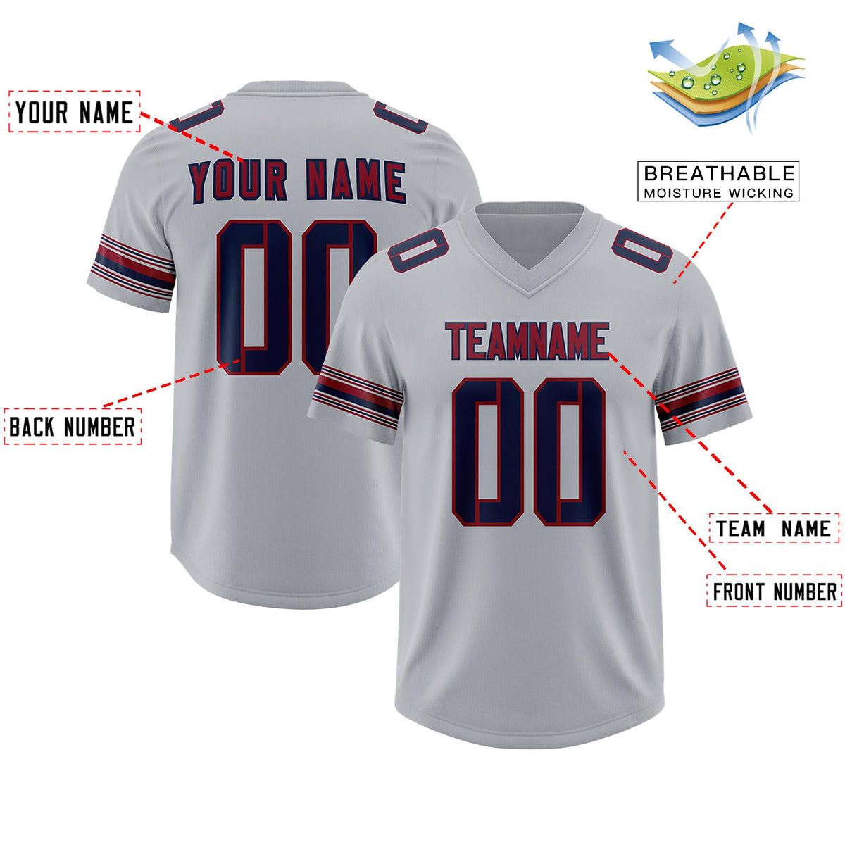 Custom Gray Navy Retro Personalized Sleeve Line Authentic American Football Jersey