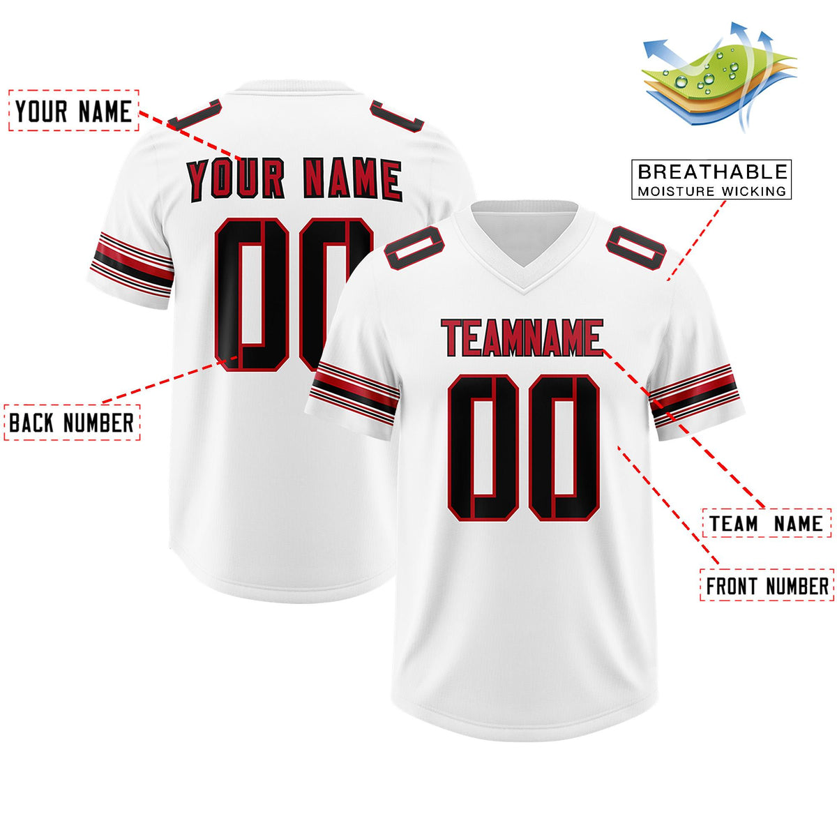 Custom White Red Retro Personalized Sleeve Line Authentic American Football Jersey