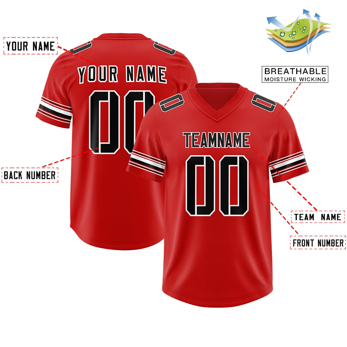 Custom Red Black Retro Personalized Sleeve Line Authentic American Football Jersey