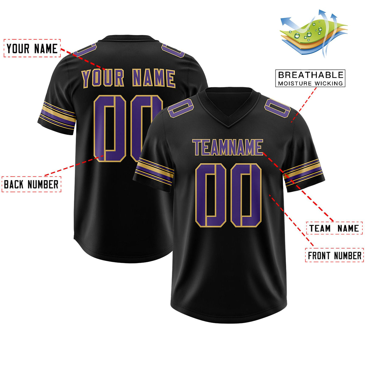 Custom Black Purple Retro Personalized Sleeve Line Authentic American Football Jersey