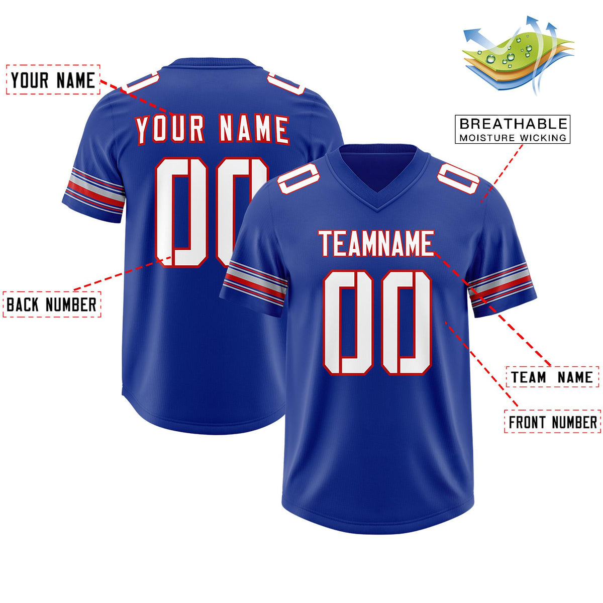 Custom Royal White Retro Personalized Sleeve Line Authentic American Football Jersey