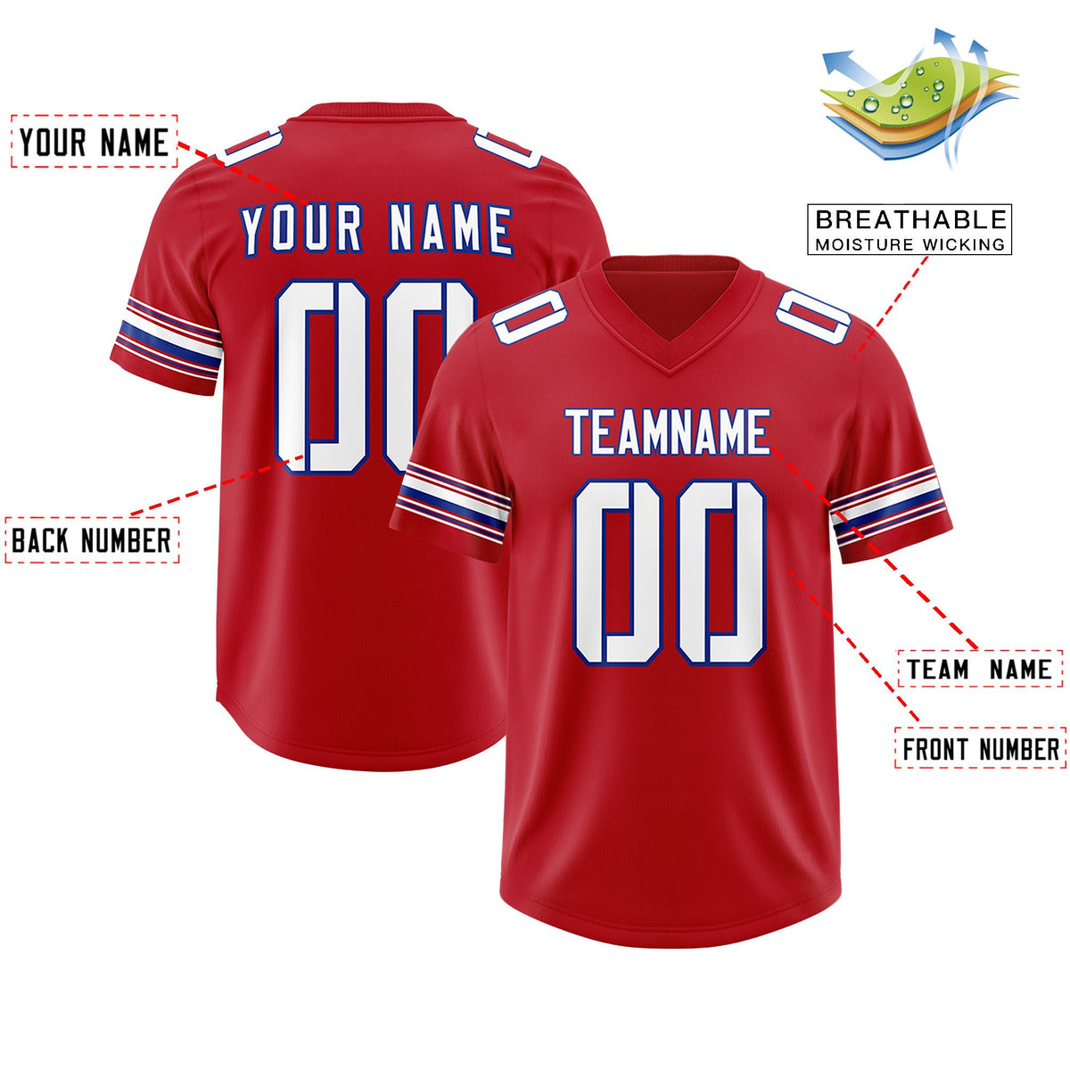 Custom Red White Retro Personalized Sleeve Line Authentic American Football Jersey
